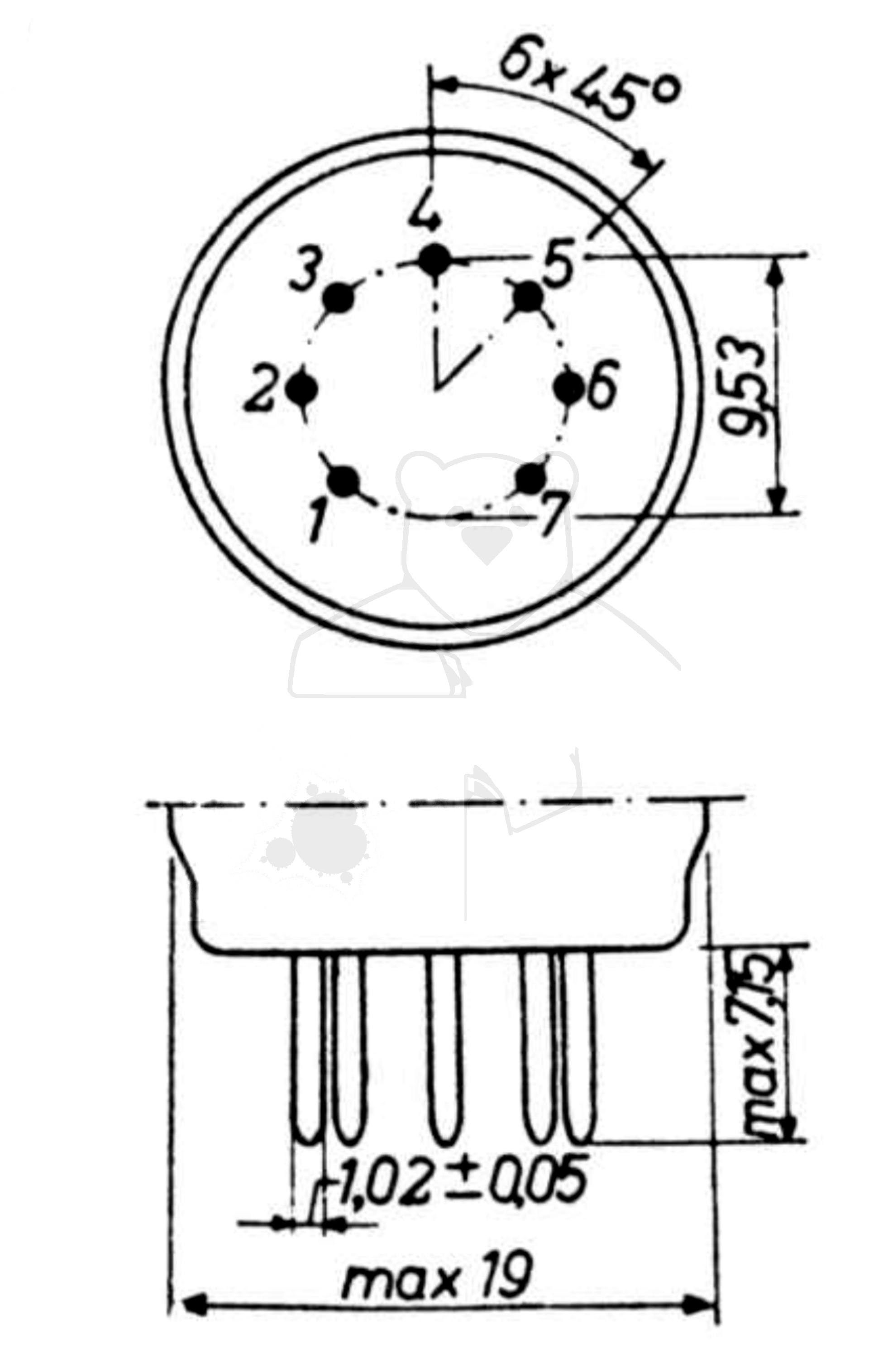 Fassung für Röhren mit: Miniatur, 7pol. aus: Das große Röhrenhandbuch, Franzis Verlag, 1995 München